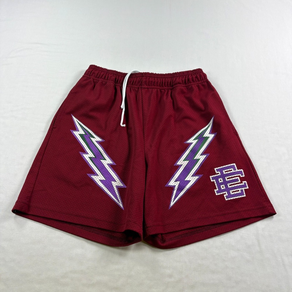Eric Emanuel Shorts Mens L Red Lightning Athletic Mesh Gym Basketball Stretch